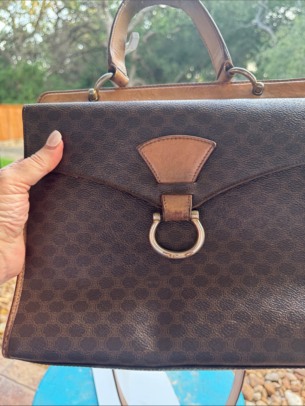 Celine Dark Brown Macadam Top-Handle Shoulder Bag VINTAGE - Picture 4 of 13